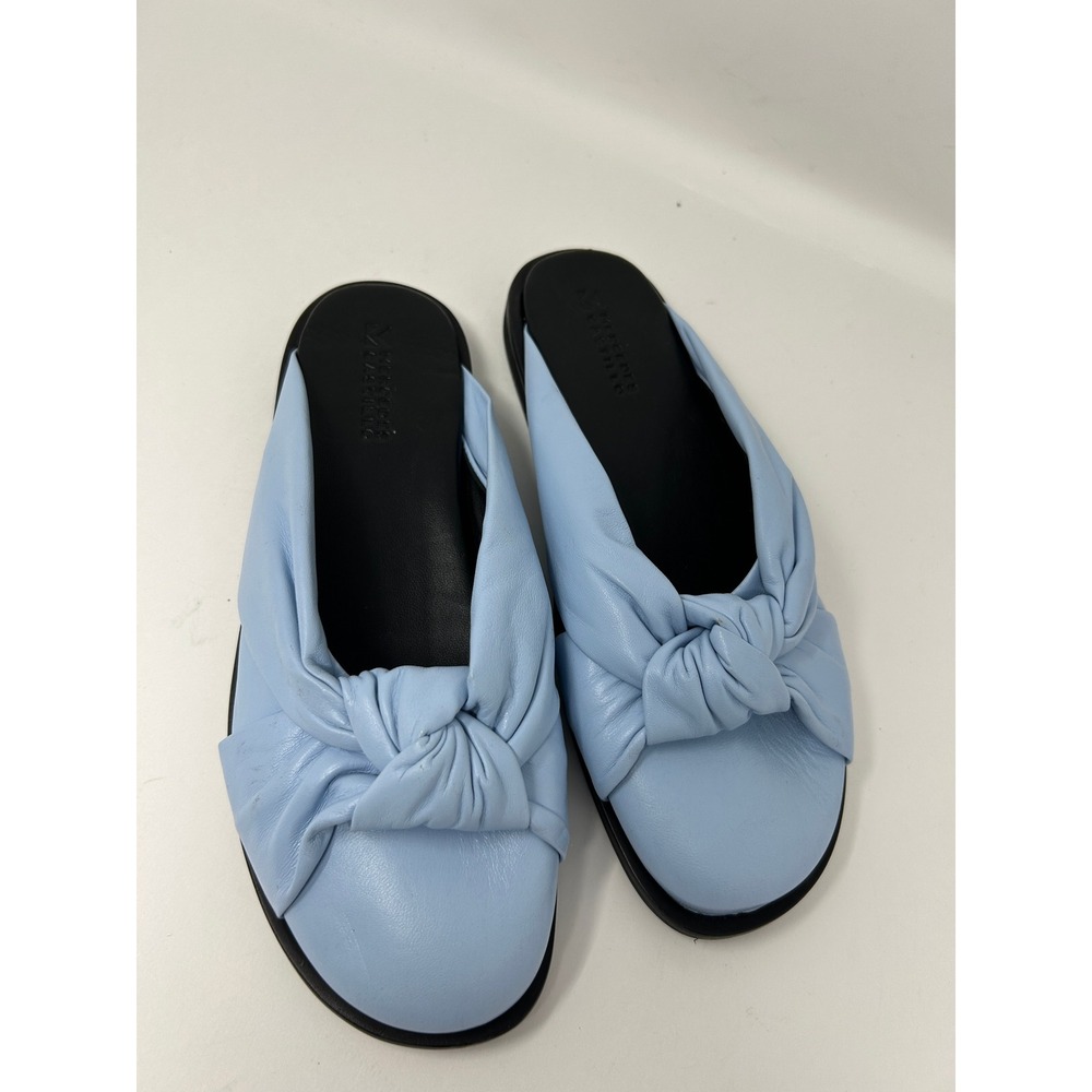 Mercedes Castillo Blue Leather Knot Slide Sandals Mules Womens Size 6 / 36